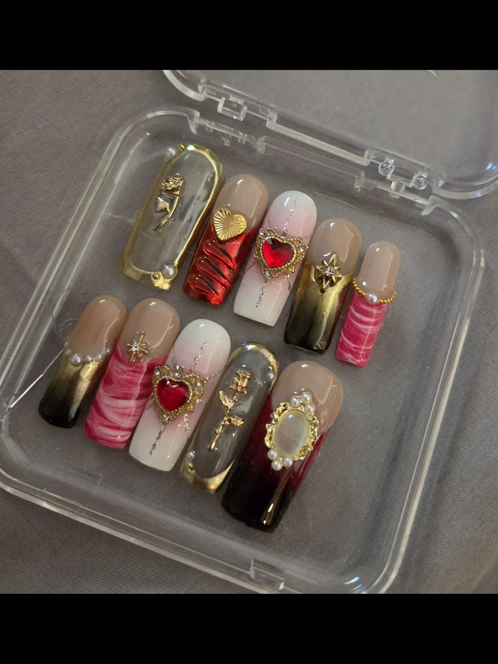 Pink & Gold Rhinestone Press-On Nail Set